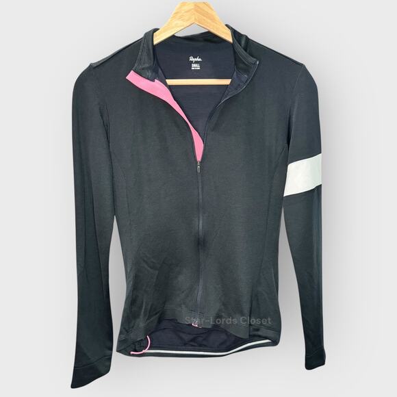 Rapha Black Core Long Sleeve Jersey Small Pink Trim Full Zip Performance Cycling - Picture 1 of 9